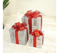 Cocoarm Coffret de Noël en Fer, Lot de 3 Décorations de Noël, Coffrets Cadeaux en Métal argenté Robuste et Creux, 15 Cm, 20 Cm et 25 Cm, pour Magasins, Bureaux, Hôtels (15 20 25)