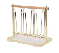Cocoarm Égouttoir à Tasses, Porte-gobelet en Fer et Bois de Hêtre avec 6 Crochets, Couvercles en Silicone Antidérapants et Bac à Eau, Organisateur de Rangement sur Comptoir pour Cuisine et Salon