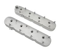 Cocoarm Ensemble de Couvercles de Soupape de Moteur en Fonte d'aluminium, Finition Argent Mat avec Bouchon d'huile et Support de Jambe de Force, Dégagement Interne Supplémentaire, Supports de Bobine