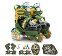 Cocoarm Ensemble de Patins à roulettes, Chaussures de Patinage Réglables pour Enfants, équipement de sécurité de Patinage Flash avec Genouillères et Coudières pour Débutants (#6)