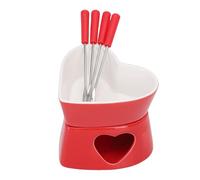 Cocoarm Ensemble de Tasses à Fondue en Céramique en Forme de Cœur, Tasse à Chocolat avec Fourchettes pour un Rendez-vous Romantique ou des Cadeaux de Mariage