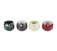 Cocoarm Ensemble de Tasses à thé en Céramique Atmosphérique, 4 Pièces, Ensemble de Tasses à thé Cuites au Four Rétro, Service à thé Kung Fu en Céramique, Verres pour Dégustation (Bonheur