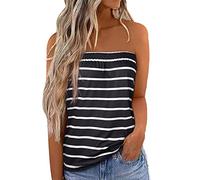 Cocoarm Femmes été Sexy Bustier Tubulaire épaules Dénudées Hauts sans Manches sans Bretelles Bandeau Boob Blouse Chemise Gilet de Plage Haut Bandeau Tube Chemise(XL-Le Noir)