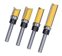 Cocoarm Fraise à Affleurer 1/4in Queue, Jeu de 4 Pièces, Acier au Tungstène | Embouts de gabarit guidés par roulement, largeur de coupe de 1/2 po, 4 longueurs de lame, coupe en bois MDF stratifié,