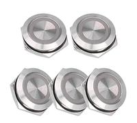 Cocoarm Interrupteur à Bouton-poussoir momentané 5 Pièces 19mm Interrupteur à Bouton-poussoir en Métal avec LED Ultra Mince étanche Auto-réinitialisation un Normalement pour Sonnette de Bateau de