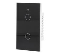 Cocoarm Interrupteur Tactile en Verre trempé 2 Gangs AC 100 à 240 V Commande Vocale Minuterie Partage de Groupe pour Mur Américain Maison Intelligente Salon Chambre (BLACK)