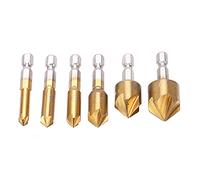 Cocoarm Jeu de 6 Forets à Fraiser en Acier Rapide, Chanfrein à 90 Degrés, Foret à Fraiser, Tige Hexagonale de 6 Mm à 19 Mm, Cinq Cannelures pour le Bois, le Plastique, les Perceuses à Main et sans Fil
