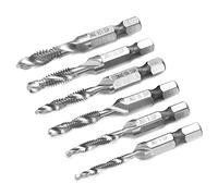 Cocoarm Jeu de 6 Forets à Vis HSS, Taraud combiné à Tige Hexagonale, Conception à Cannelure en Spirale, Chanfrein de Taraud en 1 Outil, Norme Américaine 6 32NC à 1 4 20NC pour Bois, Plastique et