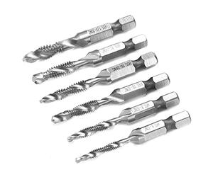 Cocoarm Jeu de 6 Forets à Vis HSS, Taraud combiné à Tige Hexagonale, Conception à Cannelure en Spirale, Chanfrein de Taraud en 1 Outil, Norme Américaine 6 32NC à 1 4 20NC pour Bois, Plastique et