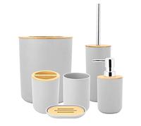 Cocoarm Kit D'accessoires de Salle de Bain 6 Pièces, Porte-Savon, Porte-Brosse à Dents, Tasse de Rinçage, Bouteille de Lotion, Poubelle, Brosse de Toilette, Ensemble Complet (Grey)