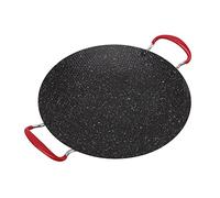 Cocoarm Poêle à Barbecue Coréenne en Fer et Pierre Médicale Plaque de Cuisson Antiadhésive avec Poignée Anti-brûlure Plaque de Gril Ronde pour Cuisinière à Gaz en Céramique Camping (38 cm)