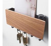 Cocoarm Porte-clés Mural, Porte-clés et Courrier en Bois Massif pour Mur avec étagère Flottante de 15 Pouces et 7 Crochets, Organisateur de Ferme Rustique pour Entrée, Couloir, Cuisine (Noyer)
