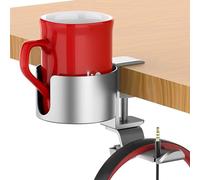 Cocoarm Support de Casque Sous le Bureau, Porte-gobelet Rotatif à 360 Degrés avec Revêtement Doux pour le Rangement des Casques et des Gobelets, Construction Métallique pour une (SILVER)