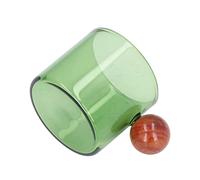 Cocoarm Tasse à café en Verre Tasse en Verre Résistant à la Chaleur avec Poignée en Boule de Bois de Santal Polyvalente 104g Style Vintage pour café thé Bière à la Maison Bureau (GREEN)