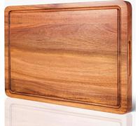 COCOBOSS Planche à découper en bois d'acacia de qualité supérieure pour la cuisine - Grande : 38 cm x 25 cm x 2,5 cm - Avec fente pour jus et poignées pratiques
