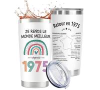 CoCoCherry Cadeau 50 Ans Femme : Mug en Acier Inoxydable personnalisé pour l'anniversaire de 1975, Idées de Cadeaux Originaux pour la Femme de 50 Ans