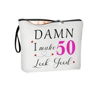 CoCoCherry Cadeau d'anniversaire pour femme, idée de cadeau pour 50e anniversaire, trousse de maquillage, cadeau de 50e anniversaire, idée parfaite pour maman, épouse, meilleure amie, sœur (blanc),