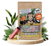 CocoFilter® Filtres au charbon actif 6mm en coque de coco [500 + 50 pièces] - 550 Filtres slim naturels avec embouts en céramique pour cigarettes roulées, 27mm chacun [dans un sachet refermable]