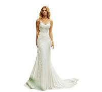 CoCogirls Robe de mariée sirène - Col rond - Applications de plage - Robe de mariée en mousseline de soie - Robe de princesse bohème - Robe de bal - Robe de soirée, Blanc., 36