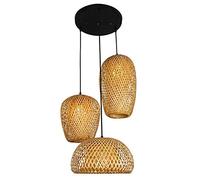 COCOL Lampe Suspendue En Bambou Tissé Rétro Pays Couloir Suspension Lampe Tissée À La Main Ensemble De Trois Pièces E27 Bambou Naturel Salon Table À Manger Salle À Manger Lustre Lumière Décorative