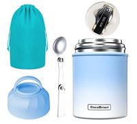 CocoMeiwei Boîte à déjeuner isotherme pour aliments chauds et boissons, boîte à déjeuner isotherme de 481,9 g avec cuillère et sac à cordon de serrage, pour adultes, bleu et blanc