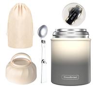 CocoMeiwei Boîte à déjeuner isotherme pour aliments chauds et boissons, boîte à déjeuner isotherme sous vide de 481,9 g avec cuillère et sac à cordon de serrage, pour adultes, noir et blanc