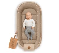 Cocon Bébé Nouveau-né 65x120cm - Reducteur de Lit en Coton Nid d'Abeille tout doux - Nid moelleux douillet et respirant pour Lit Bebe Berceau Landau Chambre et Voyage Beige avec étoiles blanches
