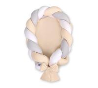 Cocon bébé tressé 2 en 1 - blanc, gris et beige