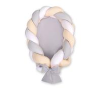 Cocon bébé tressé 2 en 1 - blanc, gris et beige