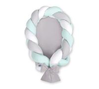 Cocon bébé tressé 2 en 1 - blanc, gris et menthe