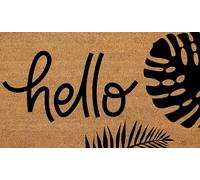 COCONIQ Paillasson en fibre de coco 43 x 76 cm antidérapant et robuste avec dos en PVC et facile à nettoyer Idéal pour porte d'entrée, terrasse, porche, jardin, garages, Hello - Feuilles noires