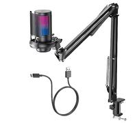 COCONISE USB Microphone USB à condensateur Gaming kit, RGB Microphone Gaming, Une Touche muet, Le Bouton contrôle Le Volume、Filtre Anti-Pop en métal, pour Le Streaming, Les Jeux, Les podcasts
