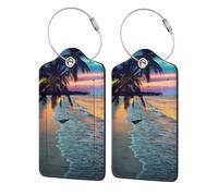 Coconut Beach Sunset Hamac Étiquette de bagage pour valise, étiquettes de bagage durables avec boucle en métal avec étiquettes d'identification en polyuréthane pour nom, adresse et pour voyage