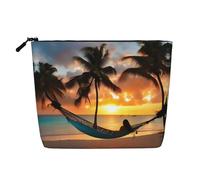 Coconut Beach Sunset Hamac Imprimé Simple Couche Faux Chanvre Trousse de maquillage Fermeture éclair Accessoires pour femme Noir Taille unique, Noir/blanc, One Size