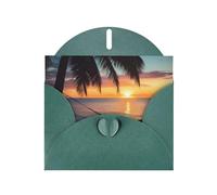 Coconut Beach Sunset Hamac Imprimés Papier nacré Horizontal Festival Carte de vœux pour cartes d'anniversaire et toutes les occasions, vert foncé