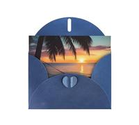 Coconut Beach Sunset Hamac Imprimés Papier nacré Horizontal Festival Carte de vœux pour cartes d'anniversaire et toutes les occasions, Bleu