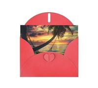 Coconut Beach Sunset Hamac Imprimés Papier nacré Horizontal Festival Carte de vœux pour cartes d'anniversaire et toutes les occasions, Rouge