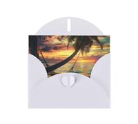 Coconut Beach Sunset Hamac Imprimés Papier nacré Horizontal Festival Carte de vœux pour cartes d'anniversaire et toutes les occasions, Blanc