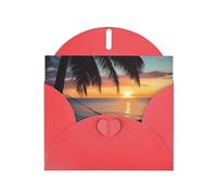 Coconut Beach Sunset Hamac Imprimés Papier nacré Horizontal Festival Carte de vœux pour cartes d'anniversaire et toutes les occasions, Rouge