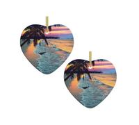 Coconut Beach Sunset Hamac Multi-Scenario Imprimé Noël Céramique Forme Coeur Pendentif Décoratif