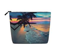 Coconut Beach Sunset Hamac Sac de maquillage multifonction en lin à une seule couche - Sac de rangement cosmétique tendance et pratique, Noir , Taille unique