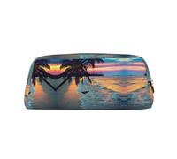 Coconut Beach Sunset Hamac Trousse à crayons en cuir avec fermeture éclair tridimensionnelle, simple et élégante, tendance et pratique, doré, Taille unique, Cartable