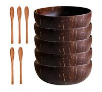 Coconut Bowls, Bol Set 5pcs Bol ＆ 5pcs cuillères 5.1 '' Polied Bol Eco Friendly Natural Acai Bowl Cuisine Decor Cadeaux pour la Salade Biologique végétalienne, Acai Bowl
