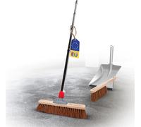 Coconut Broom 40 Cm With Handle,Coconut Bristles And Galvanised Brush With Rubber Lip Including Dustpan And Hand Brush Natural Bristles Ideal As A Workshop Broom