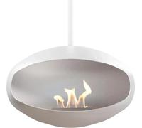 Cocoon Aeris, cheminée au bioéthanol en blanc, cheminée de plafond, puissance : 3 kW, design élégant et moderne