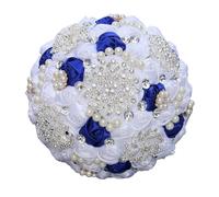 cocoontail Bouquet de mariée en soie fait à la main avec strass et perles - Bouquet de mariage artificiel pour mariée, demoiselles d'honneur, photographie, 11 couleurs (blanc + bleu roi)
