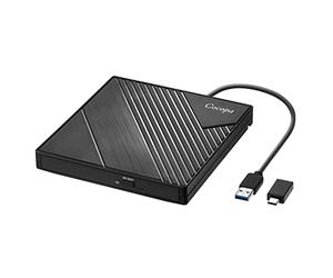 Cocopa Lecteur DVD Externe USB 3.0 Type C, Lecteur Graveur CD DVD Externe USB C Laptop Mac, Enregistreur Portable RW/ROM Transmission Rapide pour Windows 11/10/8/7, Mac OS, Apple, Linux, Laptop PC