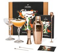 Cocora Set Martini | Set à Cocktail de 8 pièces | Shaker à Cocktail en Acier Inoxydable | Verres à Martini Coupés | Kit Barman | Livre de Cocktails (10+ Recettes) | Emballage Cadeau de Luxe (Rose)