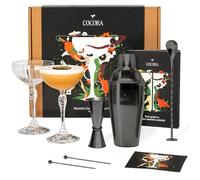 Cocora Set Martini | Set à Cocktail de 8 pièces | Shaker à Cocktail en Acier Inoxydable | Verres à Martini Coupés | Kit Barman | Livre de Cocktails (10+ Recettes) | Emballage Cadeau de Luxe (Black)