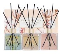 COCORRÍNA Lot de 3 diffuseurs à roseaux avec 24 bâtonnets en cachemire, vanille, bois de santal, rose et lin propre pour décoration de maison, salle de bain, bureau